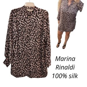Marina Rinaldi 100% Silk  Animal Print Black Purple  Button Down Blouse Medium